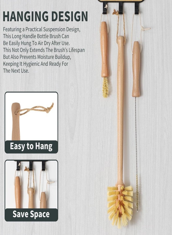 DEBETOOL Natural Bottle Brush Set 3-in-1-13.7 Inch Long Handle Wooden Bottle Brush for Cleaning, Water Bottle Cleaner Brush for Cups & Wide Mouth Jars - Image 4